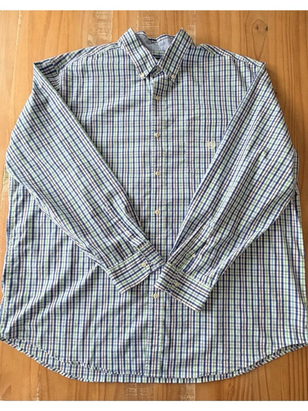 CHAPS 3XLT Men's Easy-Care Button-Down Shirt Long Sleeve Blue Plaid Classic